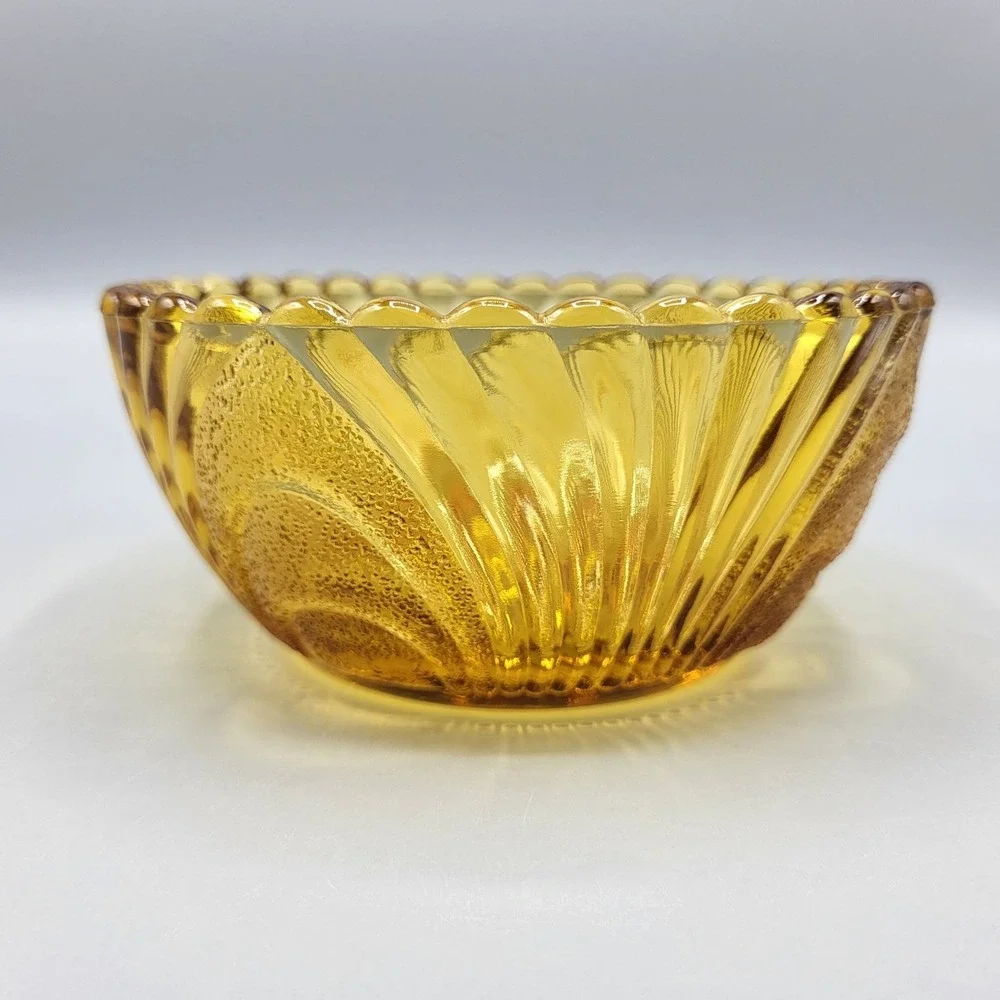 Vtg Amber Glass Dessert Bowls Set Of 2 Scalloped Edge Pressed Glass